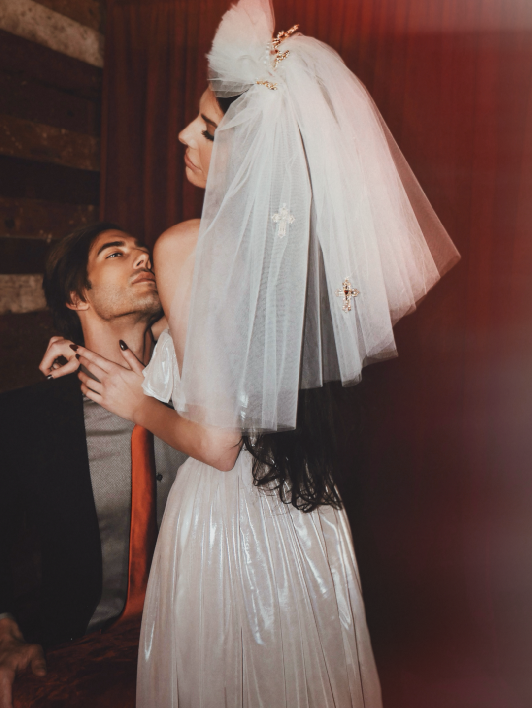 Cross My Heart Jeweled Charm Veil