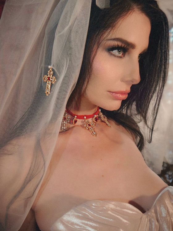 Cross My Heart Jeweled Charm Choker